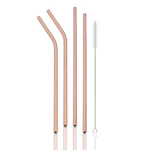 ชุดหลอดดูดน้ำสแตนเลสลายดอกกุหลาบ 4 ชิ้น หลอดดูดน้ำแบบใช้ซ้ำได้สำหรับชา มิลค์เชค ค็อกเทล กาแฟ อุปกรณ์ครัวและบาร์