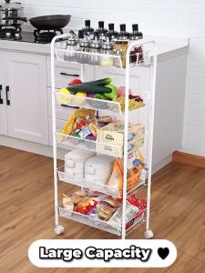 🔥100% all metal (level 3/4/5) 🔥 Steel tie rod rack Rak Dapur Kitchen Storage Rack Storage Removable steel Troli Rak Multi-purpose basket tray trolley Wheeled storage rack Simple tool rack