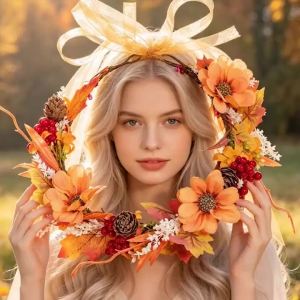 Autumn Warm-Toned Maple Leaf and Berry Wreath Halloween / Autumn Outing Photo Shoot Headpiece Forest-Style Autumn Wedding Hair Accessory