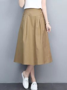 Cotton Linen Half Skirt High Waist Elastic Womens Versatile Loose a Ring Summer New Style 2024 Slimming Midi Skirt