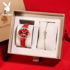 PLAYBOY Watch with Bracelet Set for Women Classy New Design Waterproof Trendy Leather Strap Ladies Watch with Gift Box