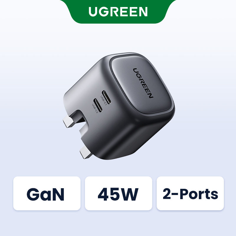 UGREEN 45W GaN PD Fast Charger Travel Charge 2 Type C Port Charger with QC Portable for MacBook iPad Pro iPhone 17 16 Pro Max iPhone 17 Air Samsung S25 S24 Ultra Z Fold5 M14 Z Flip5 A35 A55