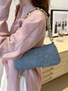 Fashionable Chain Handbag Womens New Simple Small Square Bag Summer 2024 Underarm Bag Single Shoulder Retro Style PU Leather