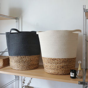 Household Japanese-Style Bedroom Cotton Thread Cotton String Woven Straw Patchwork Toy Storage Bucket Dirty Laundry Storage Basket Laundry Basket
