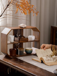ชั้นวางของทรงเก่าสร้างสรรค์จากไม้walnut สำหรับเก็บของ ชั้นวางของขนาดเล็ก ชั้นวางของสำหรับวางถ้วยชา ชั้นวางของสำหรับวางของ