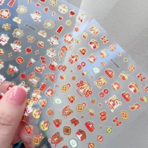 1Pcs Bronzing Chinese New Year Nail Art Sticker Lion Dance Good Luck Words Nails Decals 2026 Spring Festival Manicure Decoration