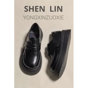 Black Thick Bottom Magic Tape Womens Loafers 2025 New Style Versatile British College JK Short Size Fashionable Flats