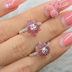 Q1618 Nhẫn bạc túi tiền Thạch Anh Dâu Tây Hồng cho Hoả và Thổ - Phong Thuỷ TUDO P