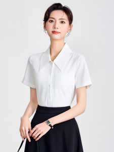 White Professional Shirt Womens Summer Thin Short Sleeve Interview Formal Top Small Size Business Casual Polyester Blend
