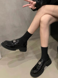 Black Socks Womens Leather Shoes Summer Thin Long Cotton Socks Trendy Spring and Autumn Tube Socks Bunching Socks Loafers