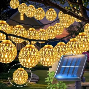 Outdoor Solar Moroccan Ball String Light-50/30/20 LED Garden Light 8 Modes for Garden Fence Christmas Party Holiday Light Xmas