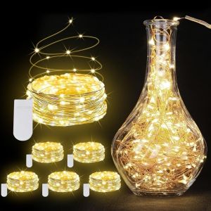 5 ชิ้น LED ทองแดงลวดไฟ Fairy กันน้ํา LED String ไฟแบตเตอรี่ดําเนินการ DIY งานแต่งงานตกแต่งคริสต์มาส Garland