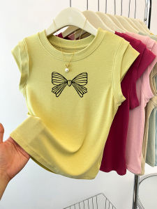 Áo Thun Tay Ngắn Thời Trang Mùa Hè Cho Nữ Cổ Tròn Họa Tiết Thắt Nút Bướm Áo Cánh Chất Liệu Cotton Pha Trộn Dáng Ôm