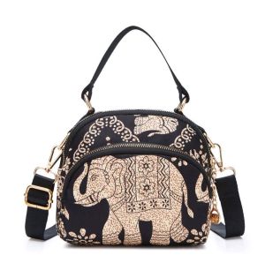 tas slempang tenteng hitam motif gajah