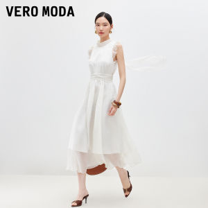 Vero Moda | Autumn Back Bow-Tied Stand Collar Ruffle Hem Sleeveless Chiffon Mid-Length Dress