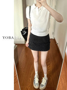 Váy Ngắn Thường Ngày in Chấm Bi Đen Cỡ Lớn Mùa Hè Che Bụng Thon Gọn Dáng Quả Lê Váy Chữ a Không Tay Dài Vừa Phải