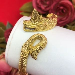 กำไลทองเหลือง ลายพญานาค ฟรีไซส์ ปรับขนาดได้ งานดิบทองเหลือง ใส่อาบน้ำได้ ใส่ในชีวิตประจำวันได้