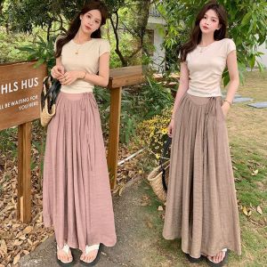 High Waisted Lace Up Pleated Wide Leg Culottes for Women Summer New Sweet Temperament Casual Pants
