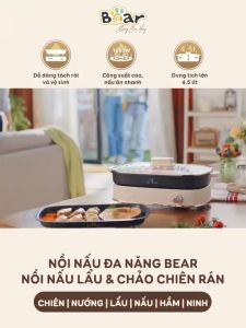 Nồi Lẩu Nướng Điện Đa Năng BEAR 45L Bếp Lẩu Nướng Điện Minh Sôi Nhanh Chống Dính SB-NL45K - Bản Quốc Tế Bảo Hành Chính Hãng 18 Tháng