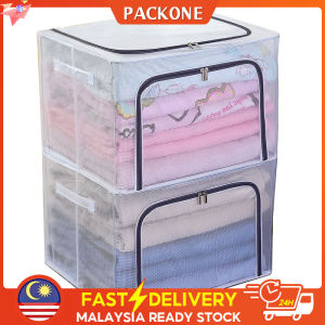 Packone 66/110L Storage Box Transparent Foldable Storage Bins With Lids Waterproof Storage Organizer With Steel Frame