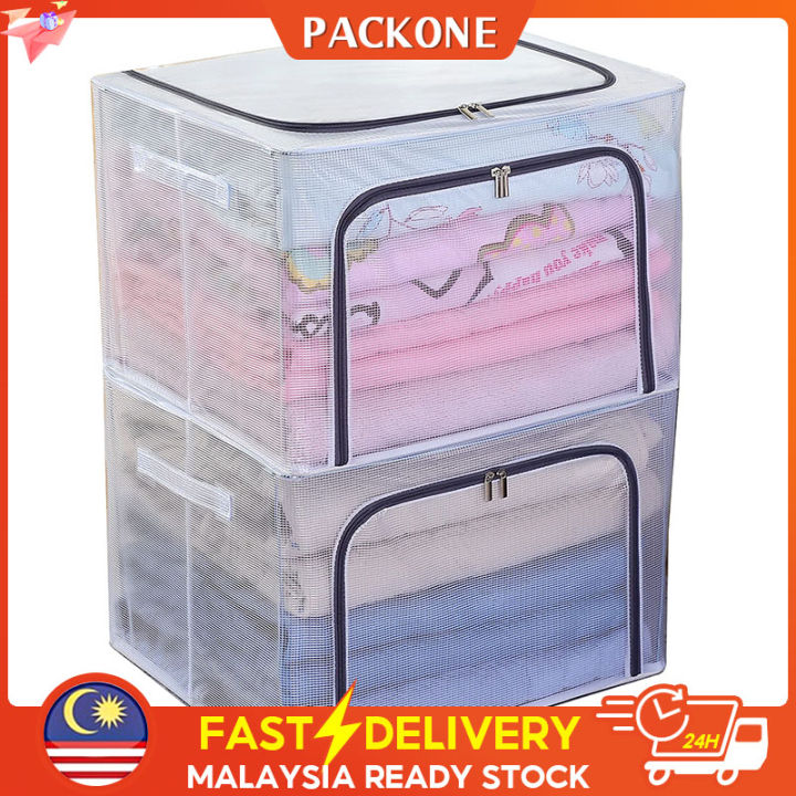 Packone 66110l Storage Box Transparent Foldable Storage Bins With Lids