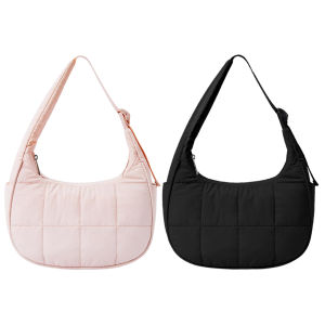 Puffer Crescent Bag for Women Quilted Underarm Bag Nylon Adjustable Strap Shoulder Purse with Zipper for Work Travel