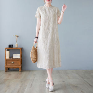 DAIXIANGFEIZI | Đầm Mùa Hè A-line Midi Tay Ngắn Chất Vải Linen Cotton Phong Cách Trung Quốc Mới 2026