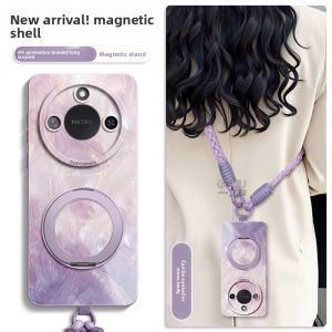 GGUU | Magsafe Magnetic Absorption Silicone Phone Case With Strap For Honor X70 X60 Pro X60 New Pro GT Womens Crossbody Hanging Rope