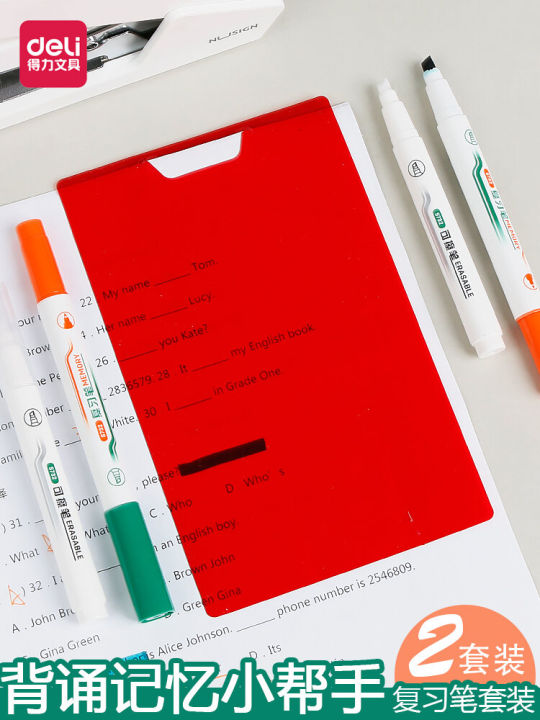 Deli Erasable Carbon Copy Pen Set Review Study Cards Fluorescent Highlighter Mistakes Book Covering Word Backing Board Recitation Tool