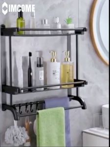 IMCOME Rak Sabun Kamar Mandi 2 Susun Serbaguna Storage Tempat Penyimpanan Perlengkapan Dan Peralatan Sabun Dan Handuk Kamar Mandi Stainless Steel Hitam - Lazada