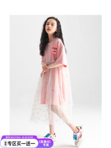 ชุดเดรสเด็กผู้หญิงฤดูร้อน ชุดเจ้าหญิง กระโปรงทรงเอ เสื้อผ้าเด็ก แขนสั้น ผ้าผสมโพลีเอสเตอร์ ความยาวปกติ วัสดุอื่นๆ