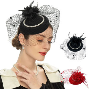Fascinators Hat Cocktail Tea Party Retro Sinamay Flower Mesh Veil Headband