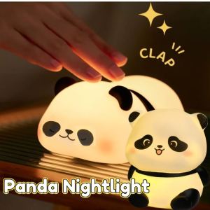 Cute Night Light Panda Lovely Christmas Holiday Birthday Gift Soft Silicone Lamp Pat Warm Coloful Light Recharge Bedside Decor