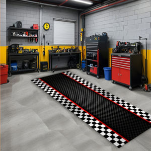 VIKAMA Racing Chequered Striped Rug – Stain-resistant and Durable Gaming Room Floor Mat Motorcycle Parking Mat Home Decor