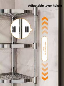B&W | Stainless Steel Corner Multi-purpose Kitchen Shelf Wheeled Seam-saving Floor Storage