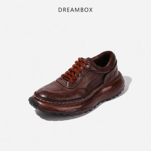 Dreambox Womens Handmade Horsehide Platform Sneakers Anti-slip Wear-resistant Casual Fashion Breathable Low-top Shoes