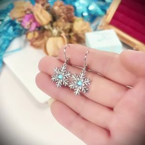 Huitan Charming Snowflake Drop Earrings for Women Inlaid Shiny CZ Winter Party Jewelry Christmas Imitation Moonstone Accessories
