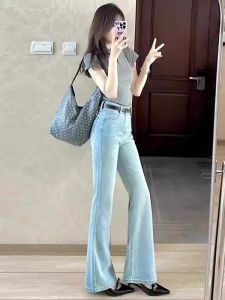 Light Wash High Waist Bell Bottom Jeans Womens Spring Autumn 2025 New Style Slimming Small Size Horse Hoof Pants