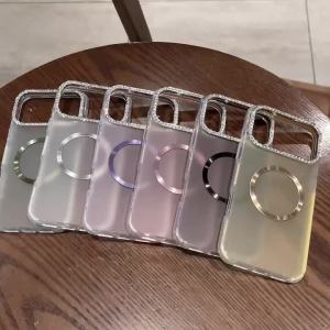 Luxury Sparkling Diamond Decorative Camera Frame Magnetic Case iPhone 17 Air 16 15 14 Plus 13 12 Pro Max 11 Shock Bumper Cover