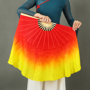 Silk Double-Sided Flame Fan for Dancing Gradient Color Square Dance Performance Props Lightweight Bamboo Bone Smooth Silk