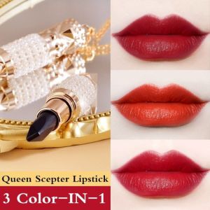 Diamond Matte Black Lipstick Color-Changing Queen Scepter Lipstick 3 In 1 Three Color lipstick 24-hour long-lasting waterproof Japanese and Korean star same style