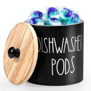 New Dishwasher Pod Holder with Lid Dishwasher Tablet Container Wide Opening Dishwasher Pod Storage Round Dishwasher Pod Canister