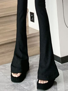Black Horseshoe Suit Pants Womens Autumn Stylish High-Waisted Trousers Silm Slim Looking High Draping Effect Mop Bootcut Trousers
