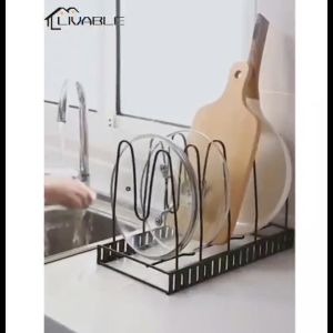 LIVABLE 8-Layer Pot Rack Kitchen Countertop Storage Rack Metal Organizer Shelf Multifunction Adjustable Plate & Pan Rack