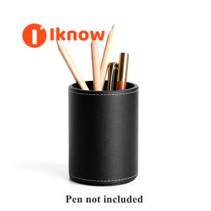 I know Business Leather Round Pen Holder Desktop Stationery Storage Box Storage Jar Makeup Brush Tube Creative and Stylish Office Supplies.
