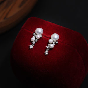 Elegant Vintage French Style Tortoise Pearl Ring Earrings with Natural Zirconia Stone by Japanese T Household Same Model