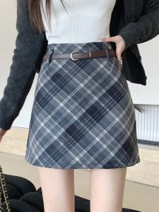 High Waist Plaid Woolen Mini Skirt: A Slimming A-Line Short Skirt for Women
