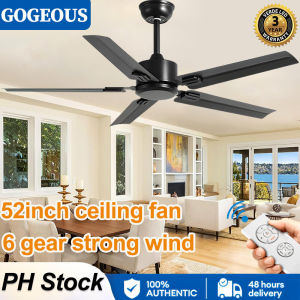 GOGEOUS NEW Industrial ceiling fan Big size Strong Winds Modern ceiling fan with remote 42/52Inch stainless steel ceilings fan 6 Speeds 3 Blades fan Dc motor Silent Copper Motor ceiling fans for living room kitchen dining bedroom garage office gym