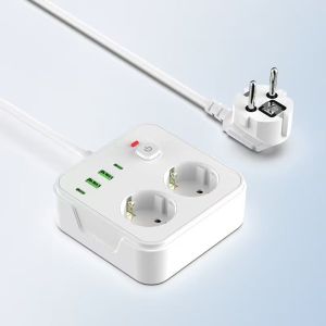Ổ Điện EU Tích Hợp Chống Sét 2 Ổ Cắm AC 2 Cổng Sạc USB-A & 2 Cổng Sạc Type-C Gắn Tường Chống Quá Tải Và Bảo Vệ Quá Dòng