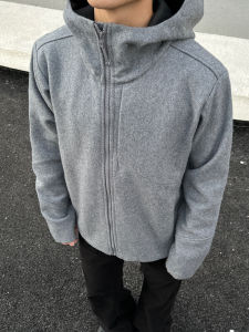 MKCLOT Retro Woolen Coat with Hood Half High Collar Mens Early Autumn Russell Fleece Open Cardigan Sweatshirt Standard Fit